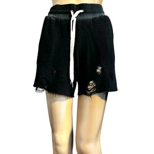 n: philanthropy Womens Size XS Distressed Black Terry Shorts with Drawstring